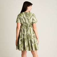 Vestido Corto Verde No Elasticado Sin Forro Calce Holgado