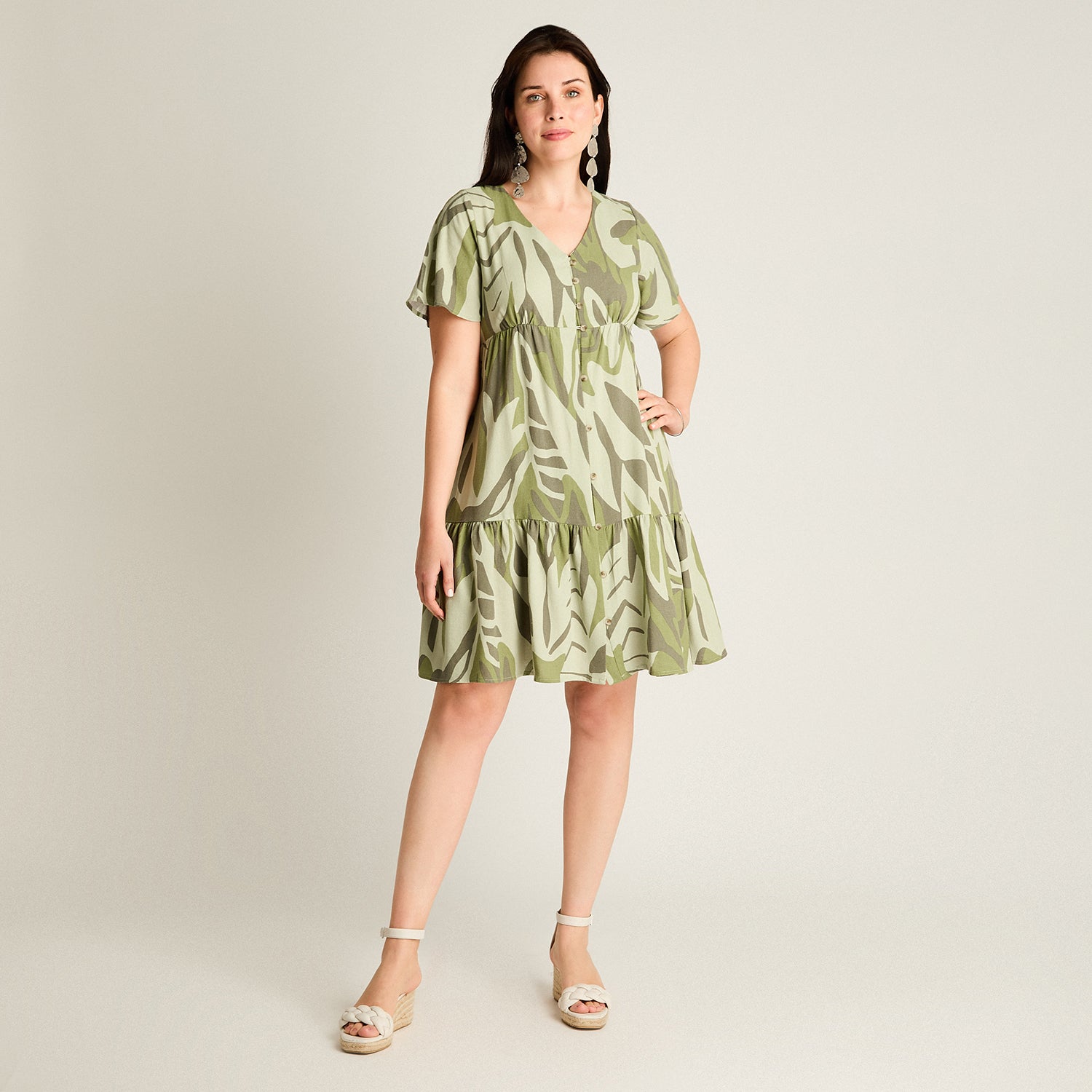 Vestido Corto Verde No Elasticado Sin Forro Calce Holgado