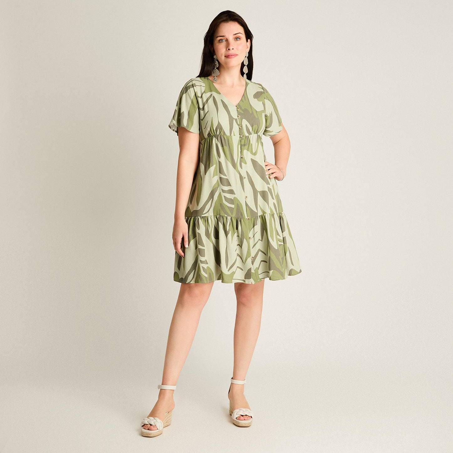 Vestido Corto Verde No Elasticado Sin Forro Calce Holgado