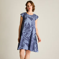 Vestido Corto Indigo No Elasticado Sin Forro Calce Holgado