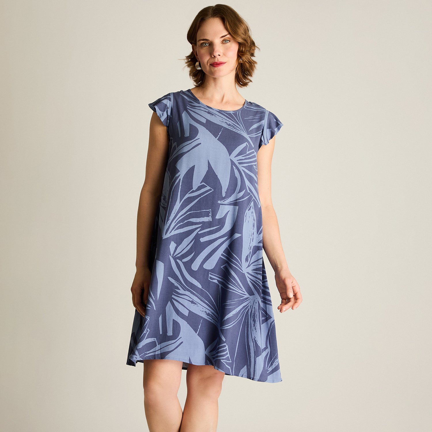 Vestido Corto Indigo No Elasticado Sin Forro Calce Holgado