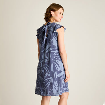 Vestido Corto Indigo No Elasticado Sin Forro Calce Holgado