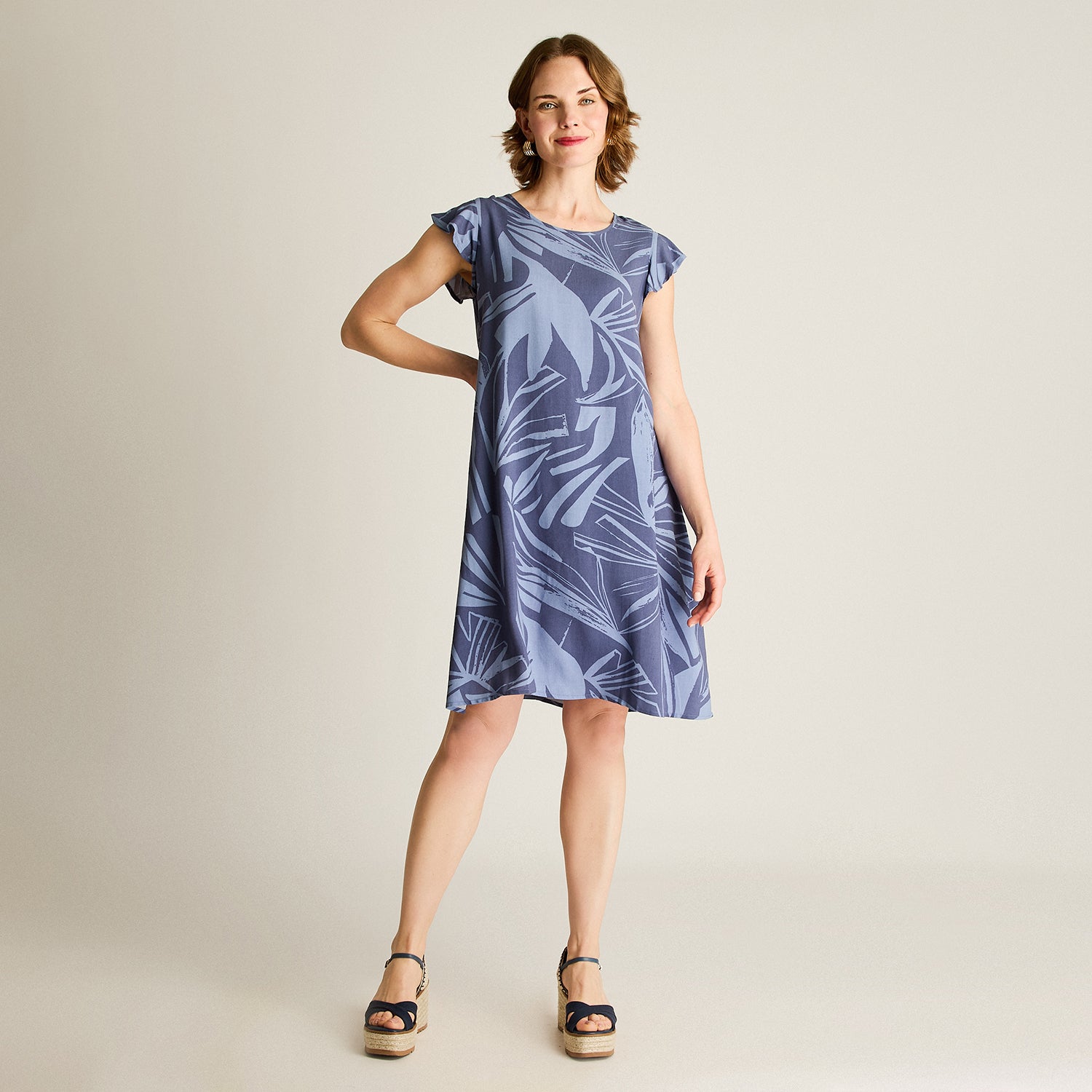 Vestido Corto Indigo No Elasticado Sin Forro Calce Holgado