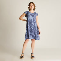 Vestido Corto Indigo No Elasticado Sin Forro Calce Holgado
