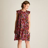 Vestido Corto Magenta No Elasticado Sin Forro Calce Holgado