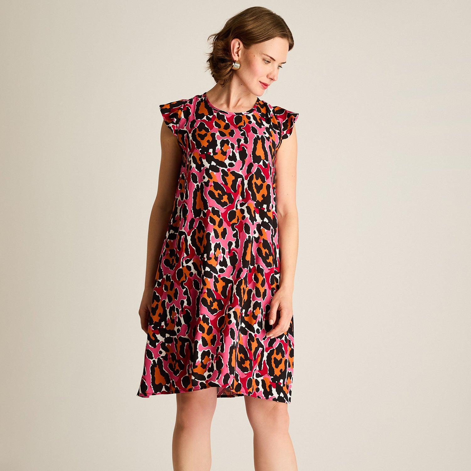 Vestido Corto Magenta No Elasticado Sin Forro Calce Holgado