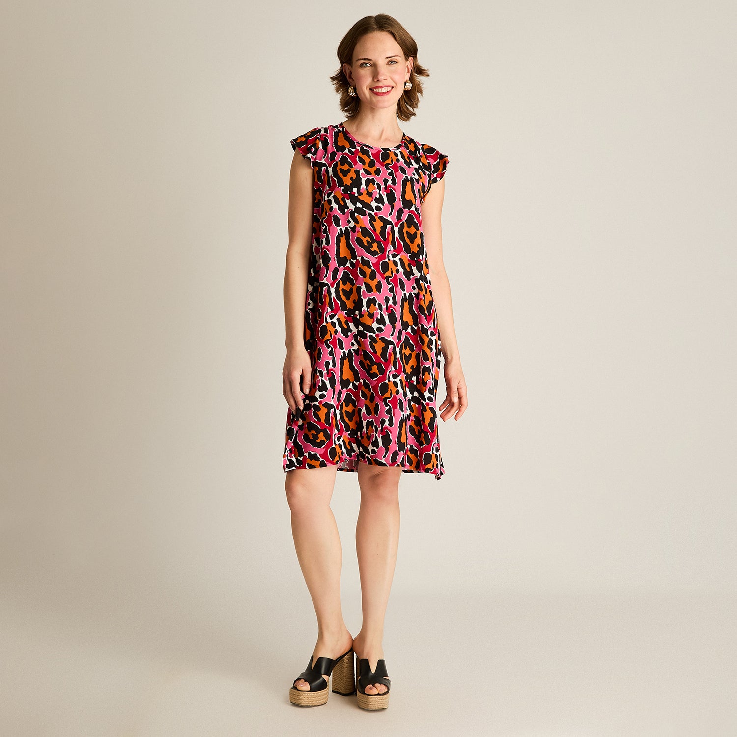 Vestido Corto Magenta No Elasticado Sin Forro Calce Holgado