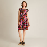 Vestido Corto Magenta No Elasticado Sin Forro Calce Holgado