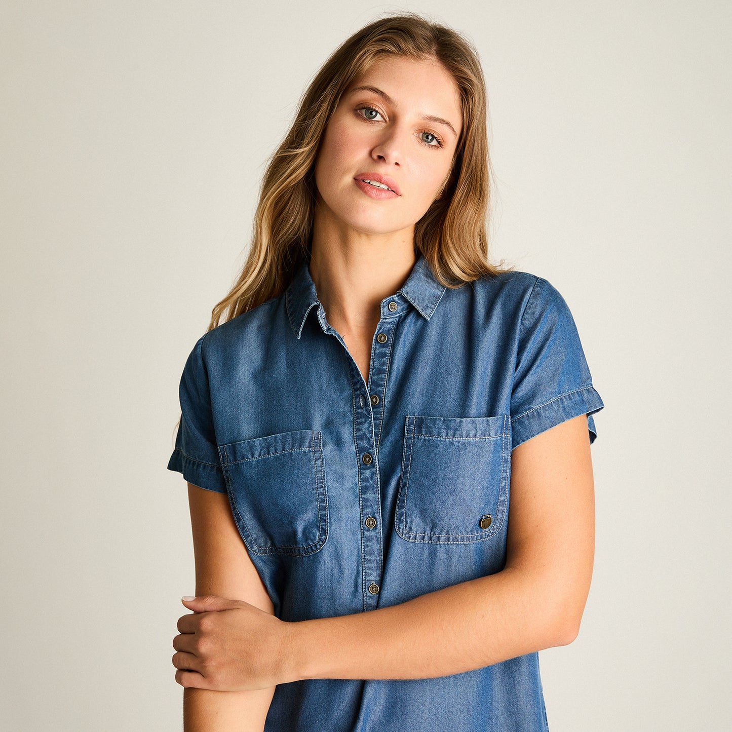 Vestido Corto Azul No Elasticado Sin Forro Calce Holgado
