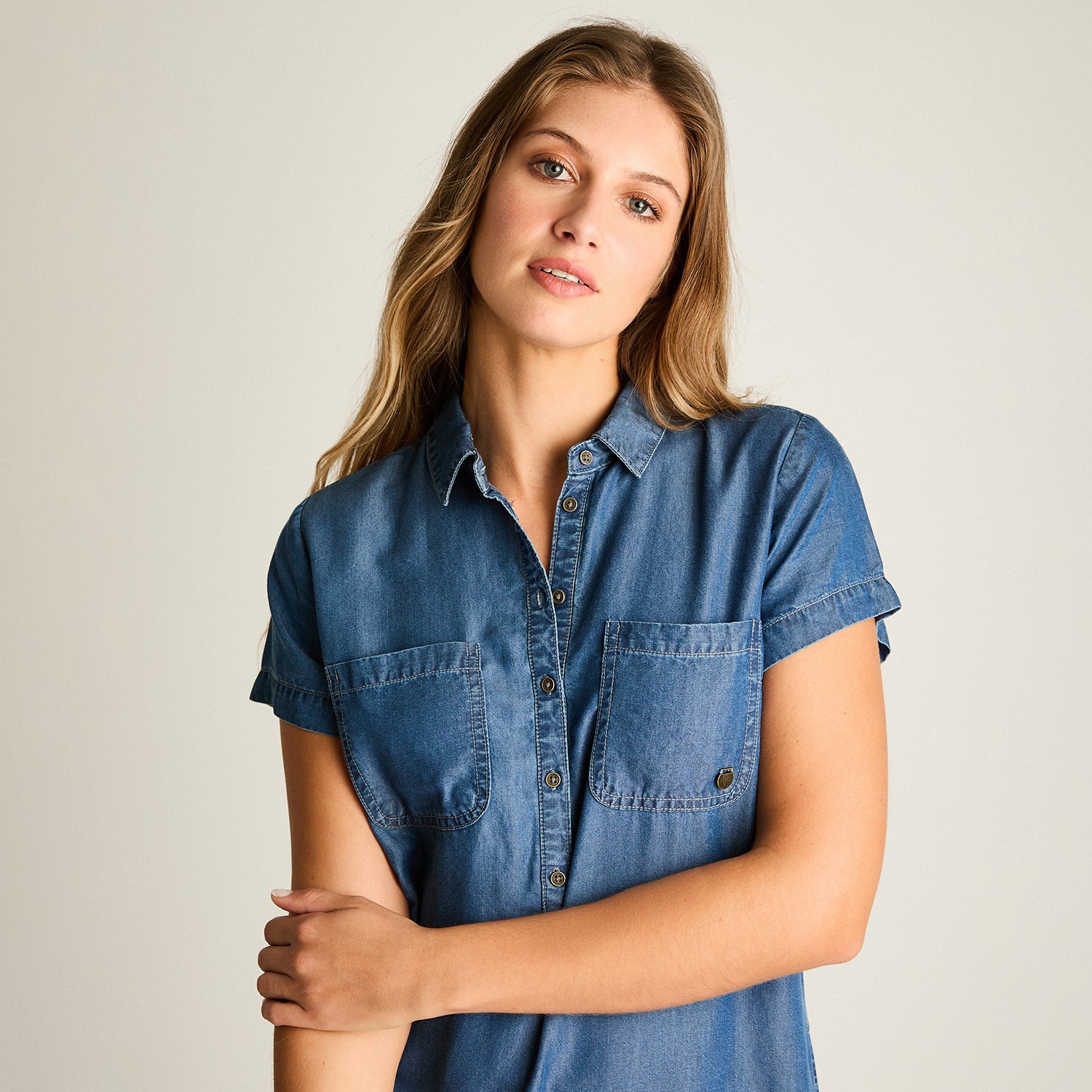 Vestido Corto Azul No Elasticado Sin Forro Calce Holgado
