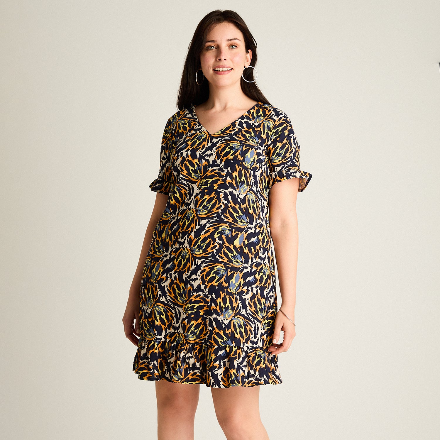 Vestido Corto Azul No Elasticado Sin Forro Calce Holgado