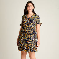 Vestido Corto Azul No Elasticado Sin Forro Calce Holgado