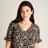 Vestido Corto Azul No Elasticado Sin Forro Calce Holgado
