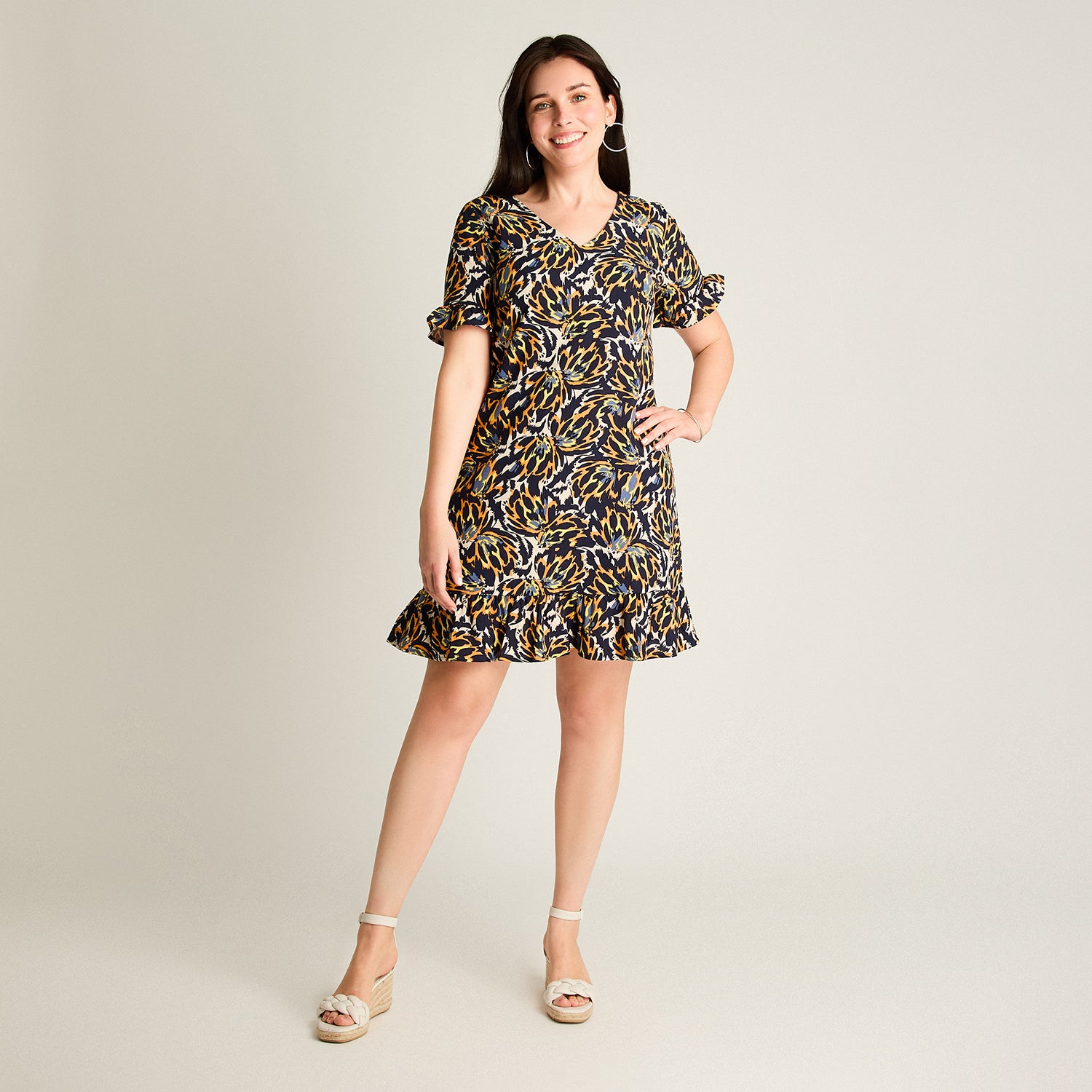 Vestido Corto Azul No Elasticado Sin Forro Calce Holgado