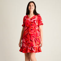 Vestido Corto Rojo No Elasticado Sin Forro Calce Holgado