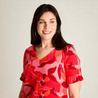 Vestido Corto Rojo No Elasticado Sin Forro Calce Holgado