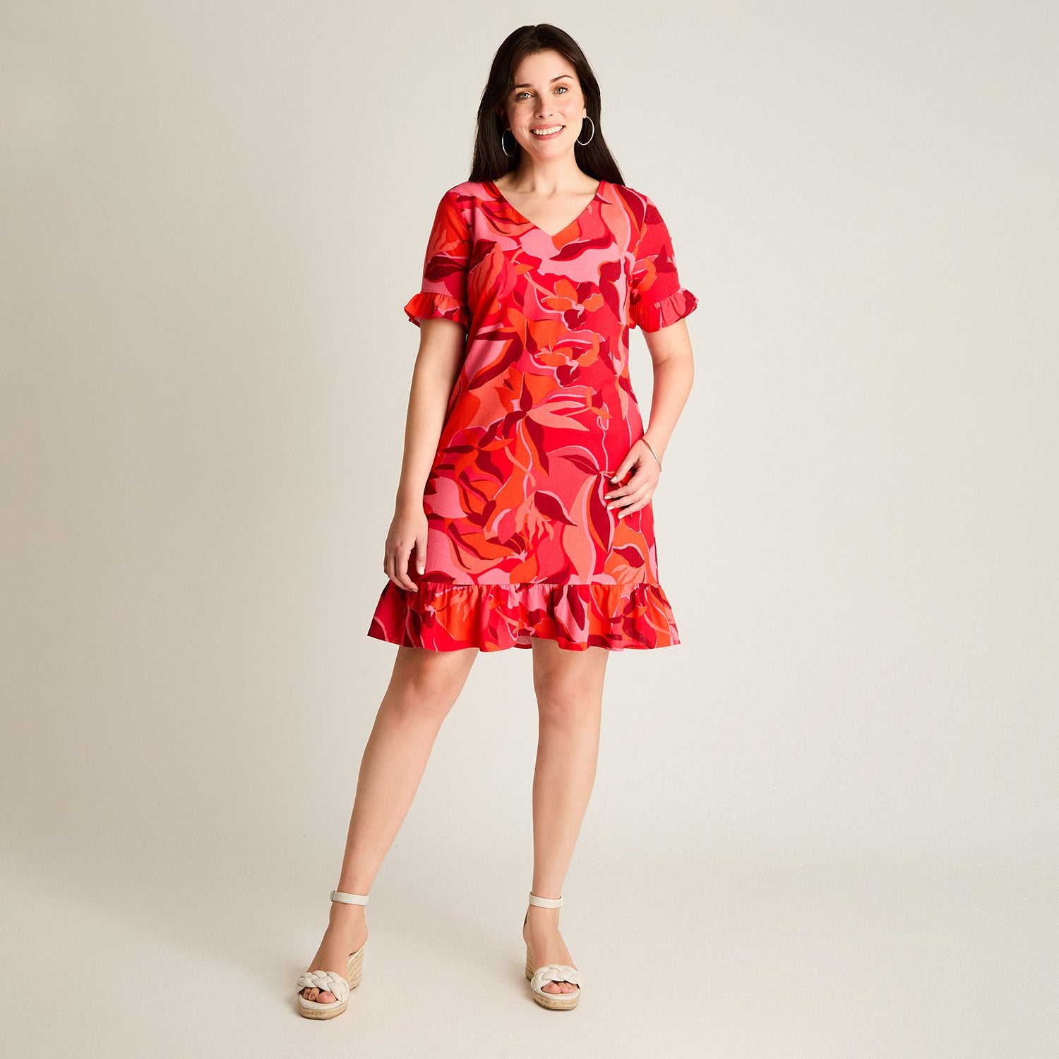 Vestido Corto Rojo No Elasticado Sin Forro Calce Holgado