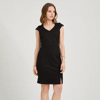 Vestido Midi Manga Corta Elasticado Negro
