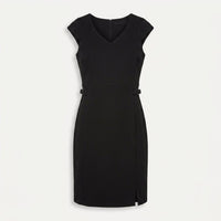 Vestido Midi Manga Corta Elasticado Negro en plano