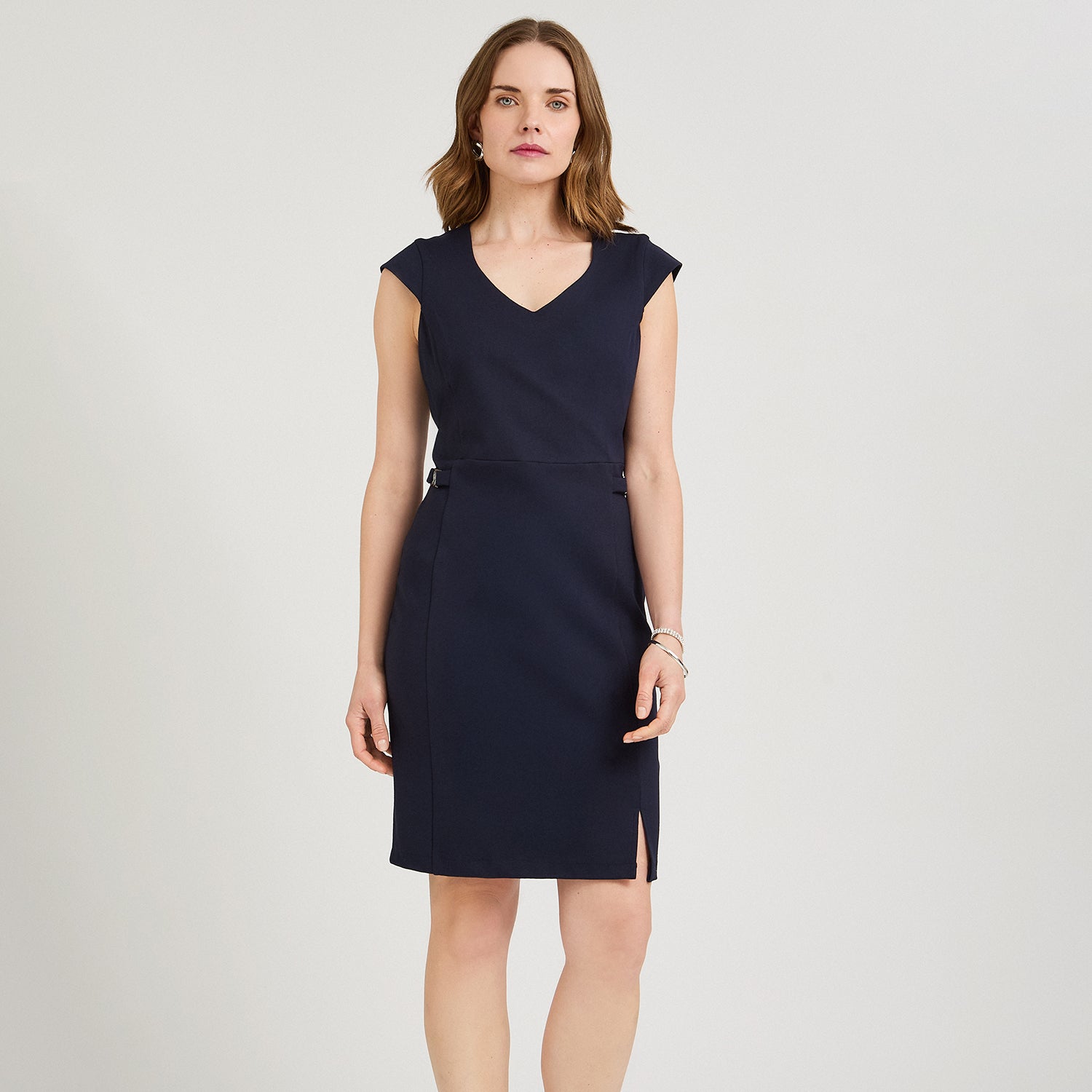Vestido Midi Manga Corta Elasticado Azul