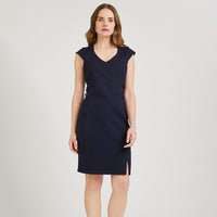 Vestido Midi Manga Corta Elasticado Azul
