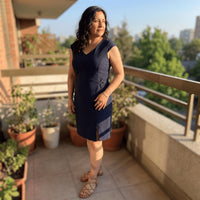 Vestido Midi Manga Corta Elasticado Azul lifestyle