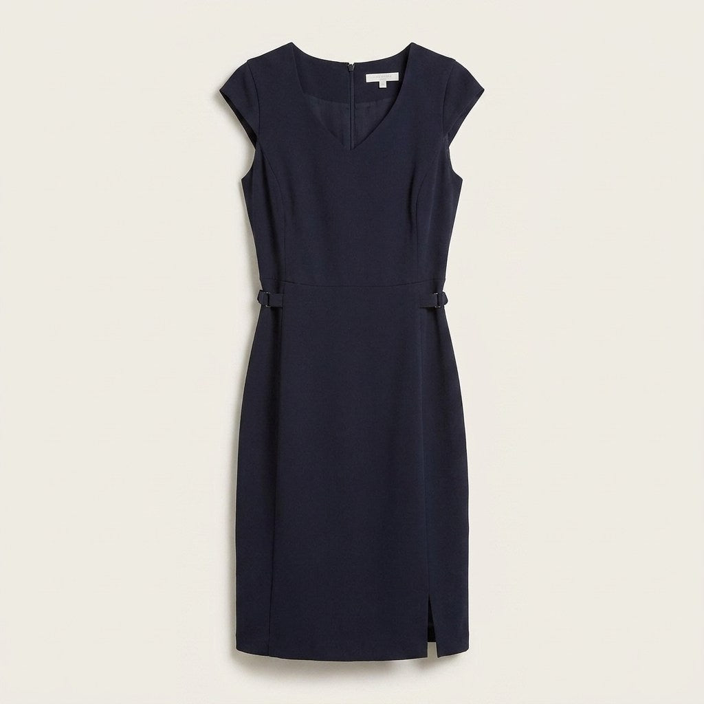 Vestido Midi Manga Corta Elasticado Azul en plano
