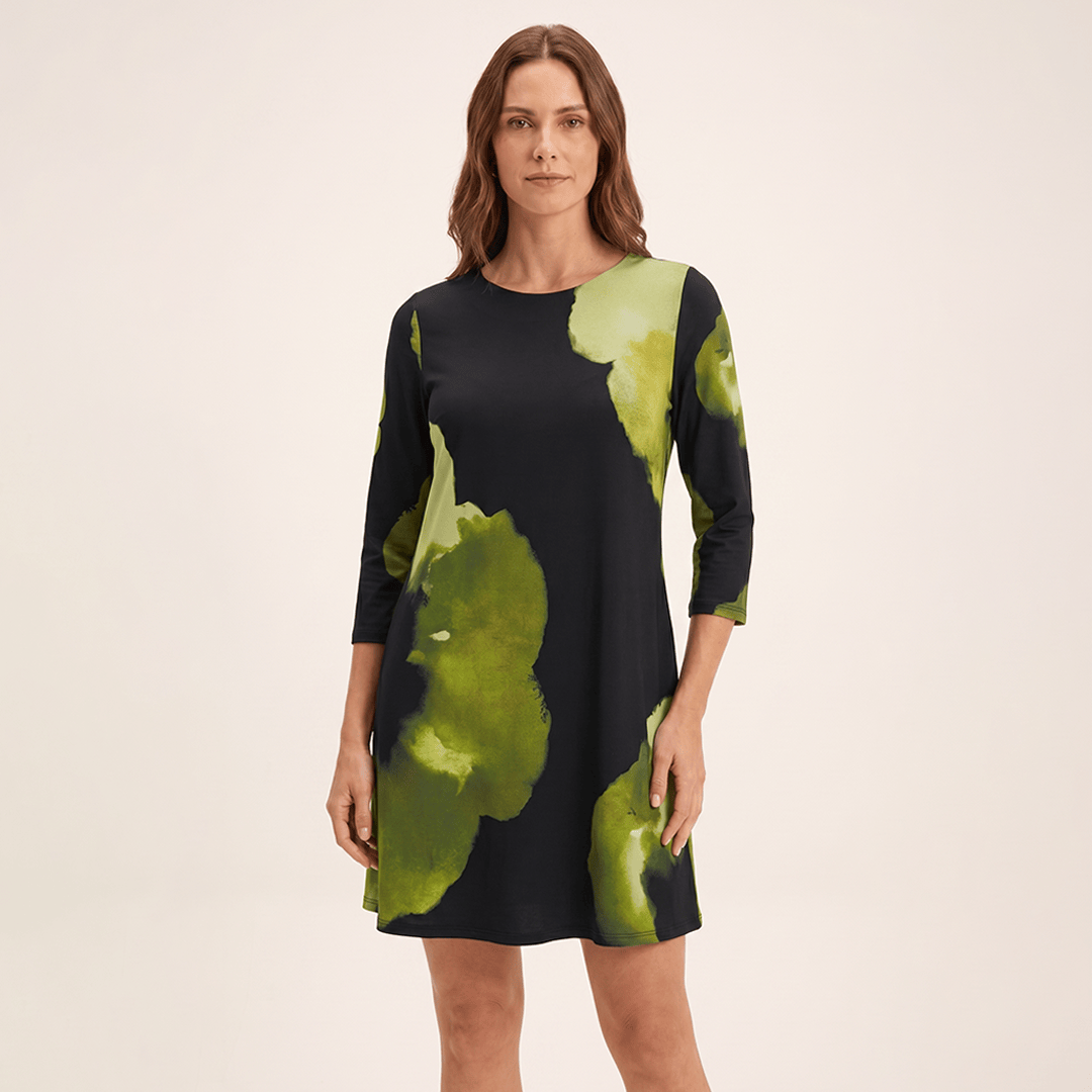 Vestido Midi Manga 3/4 Estampado Verde