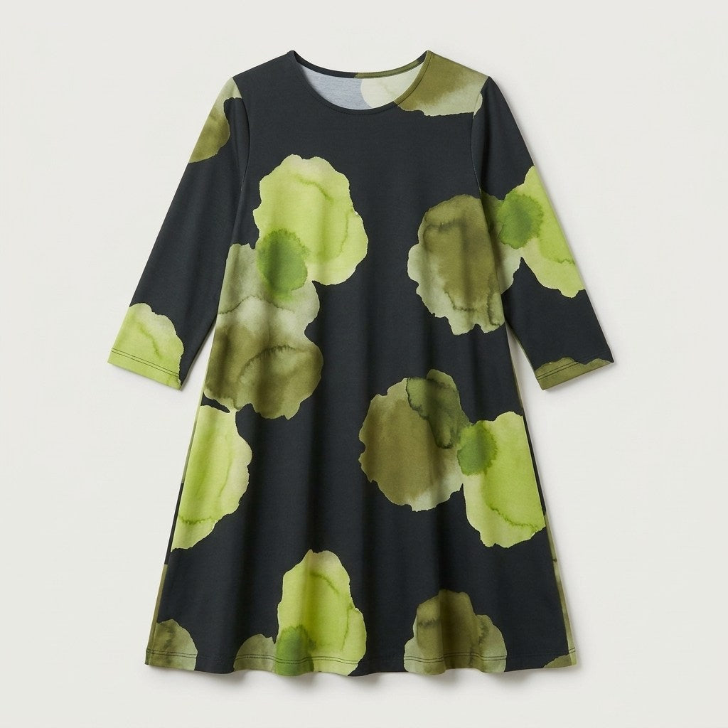 Vestido Midi Manga 3/4 Estampado Verde en plano