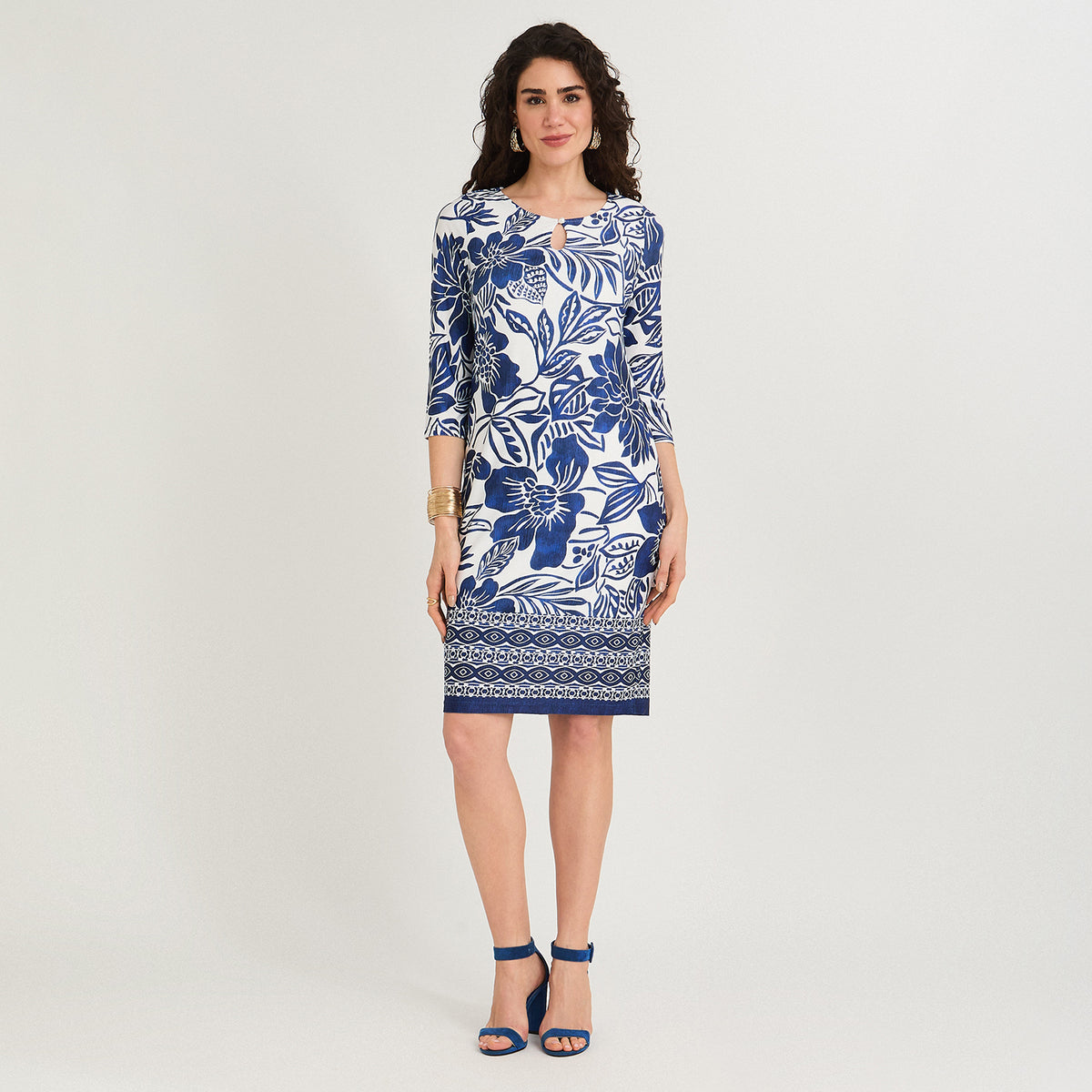 Vestido Corto Polyspandex Manga 3/4 Azul