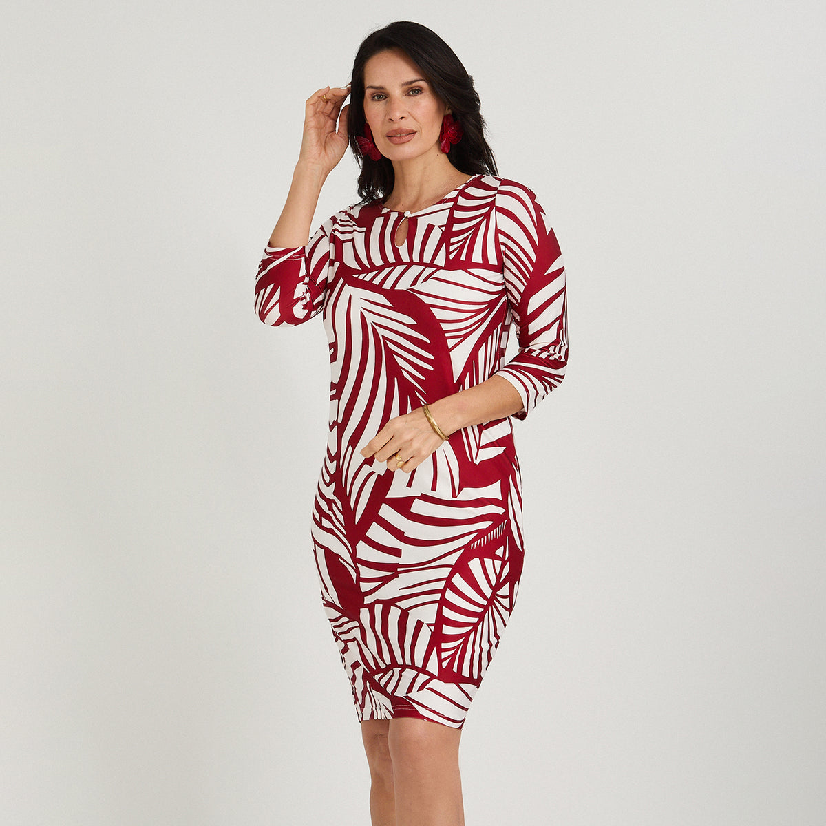 Vestido Corto Polyspandex Manga 3/4 Rojo