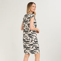 Vestido Corto de Lino sin Mangas Cuello Redondo Negro