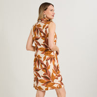 Vestido Corto de Lino sin Mangas Cuello Camisero Terracota