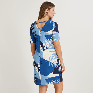 Vestido Corto Estampado Azul