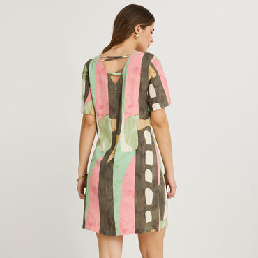 Vestido Corto Estampado Rosado