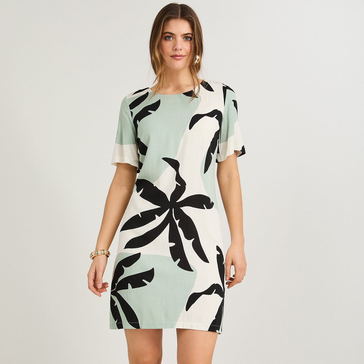 Vestido Corto Estampado Verde