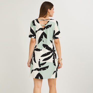 Vestido Corto Estampado Verde