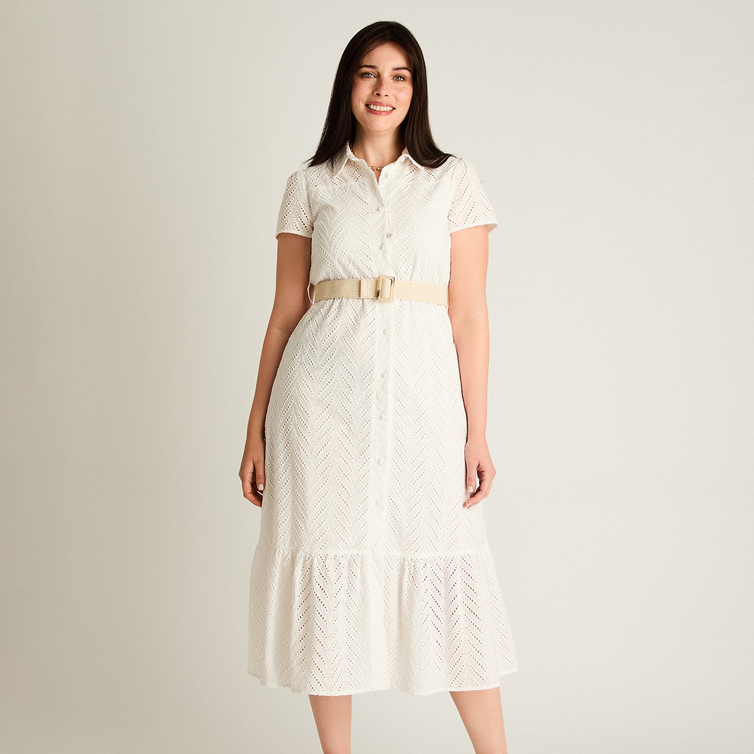 Vestido Maxi Blanco No Elasticado Con Forro Calce Normal