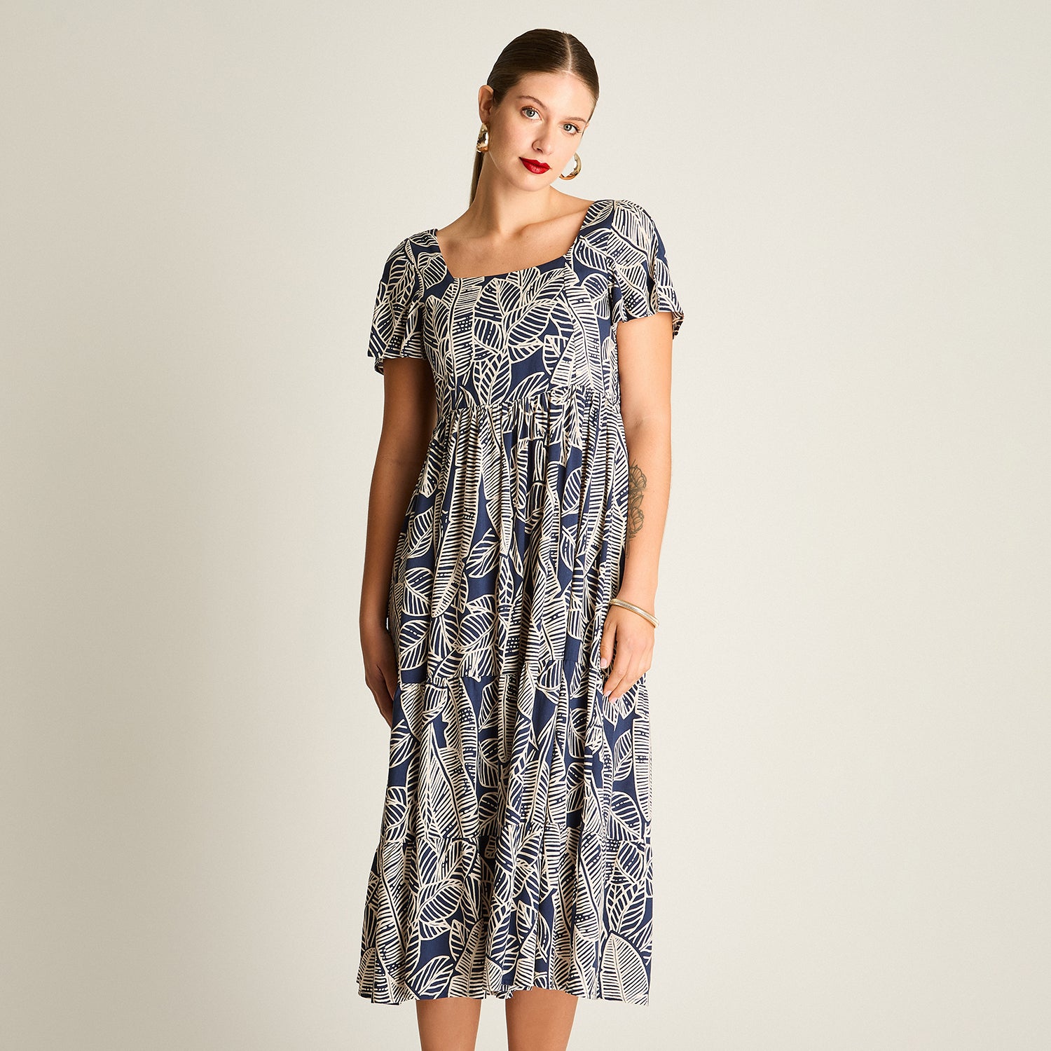 Vestido Maxi Azul Sin Forro Calce Normal