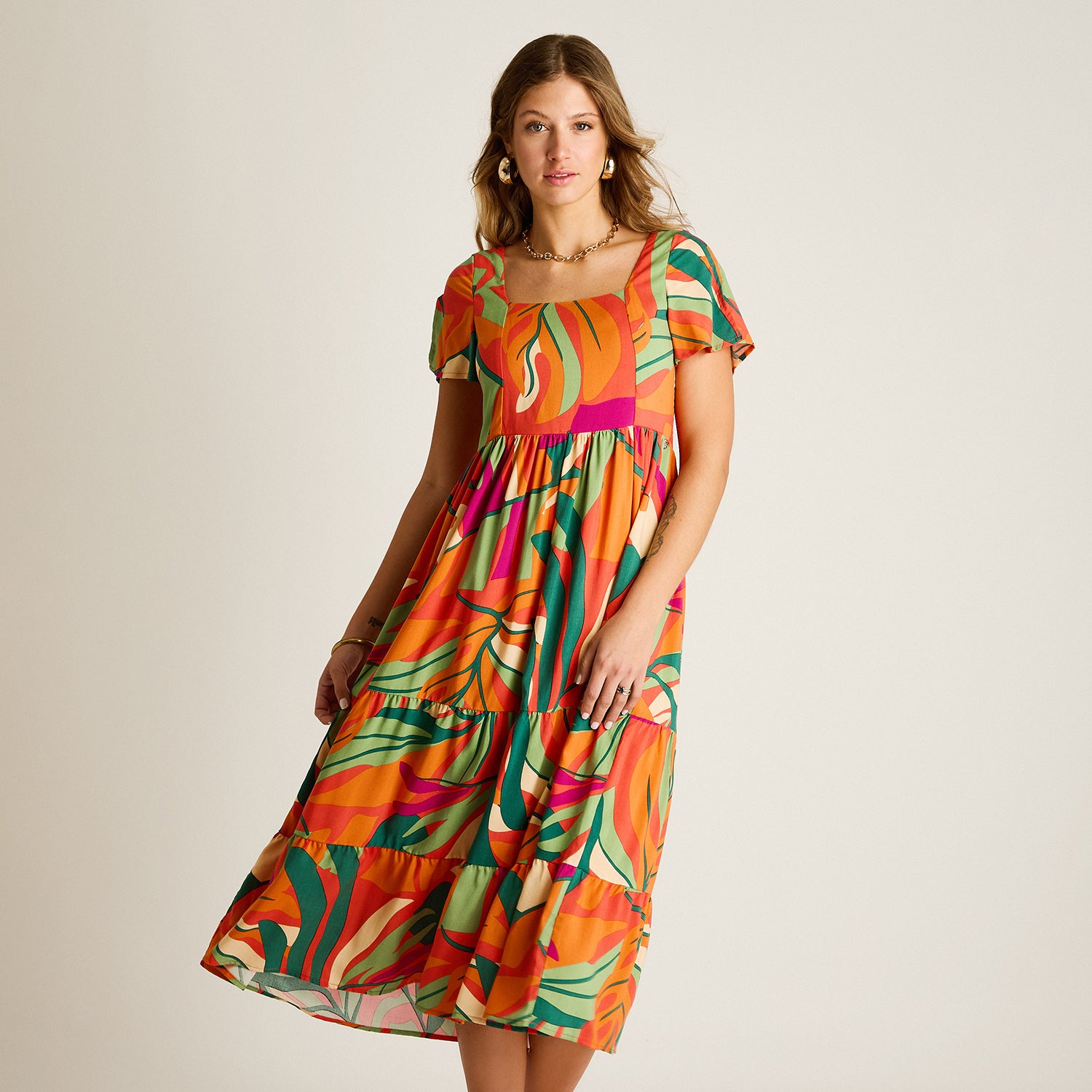 Vestido Maxi Naranjo Baja elasticidad Sin Forro Calce Normal