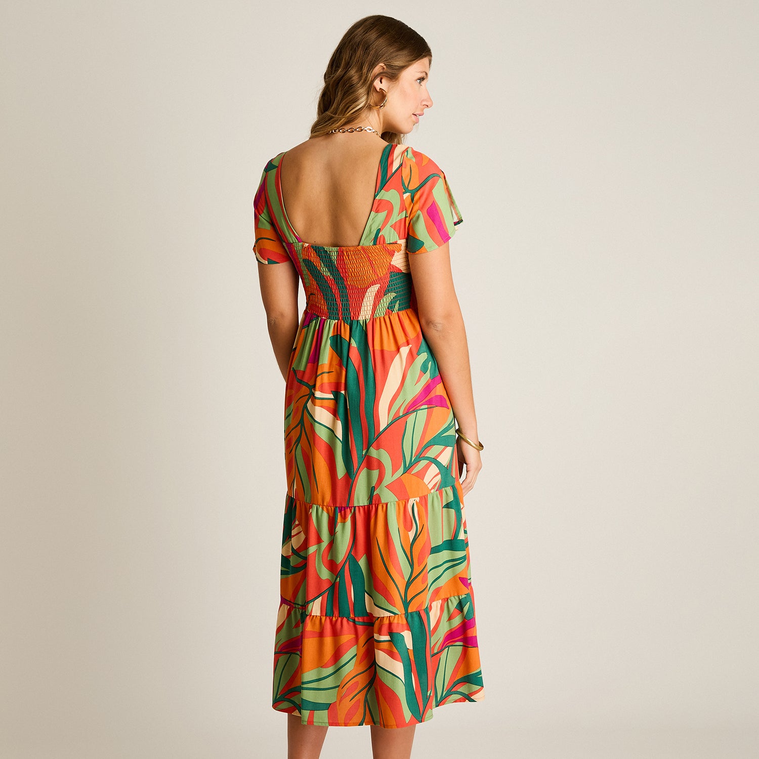 Vestido Maxi Naranjo Baja elasticidad Sin Forro Calce Normal