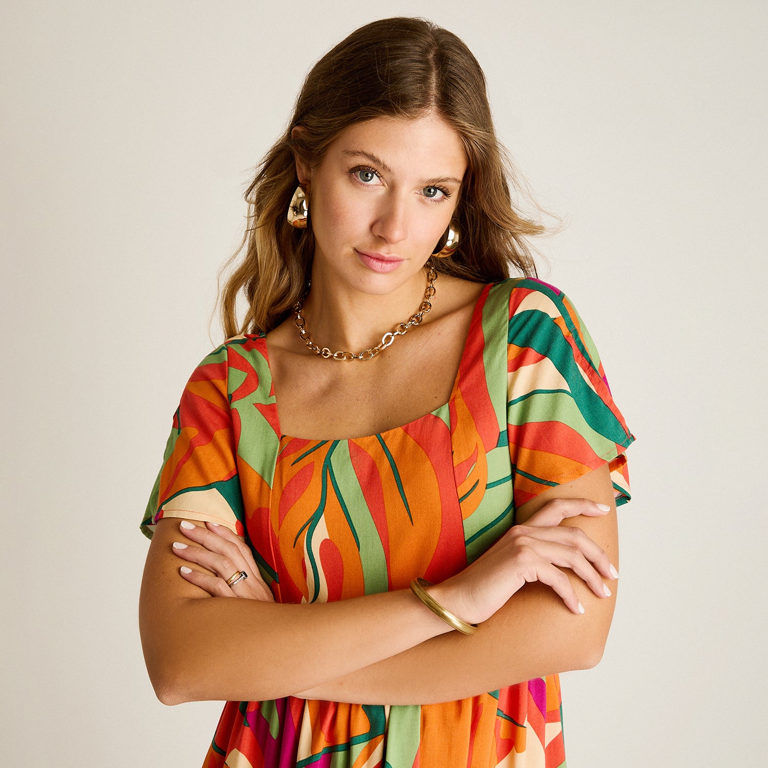 Vestido Maxi Naranjo Baja elasticidad Sin Forro Calce Normal