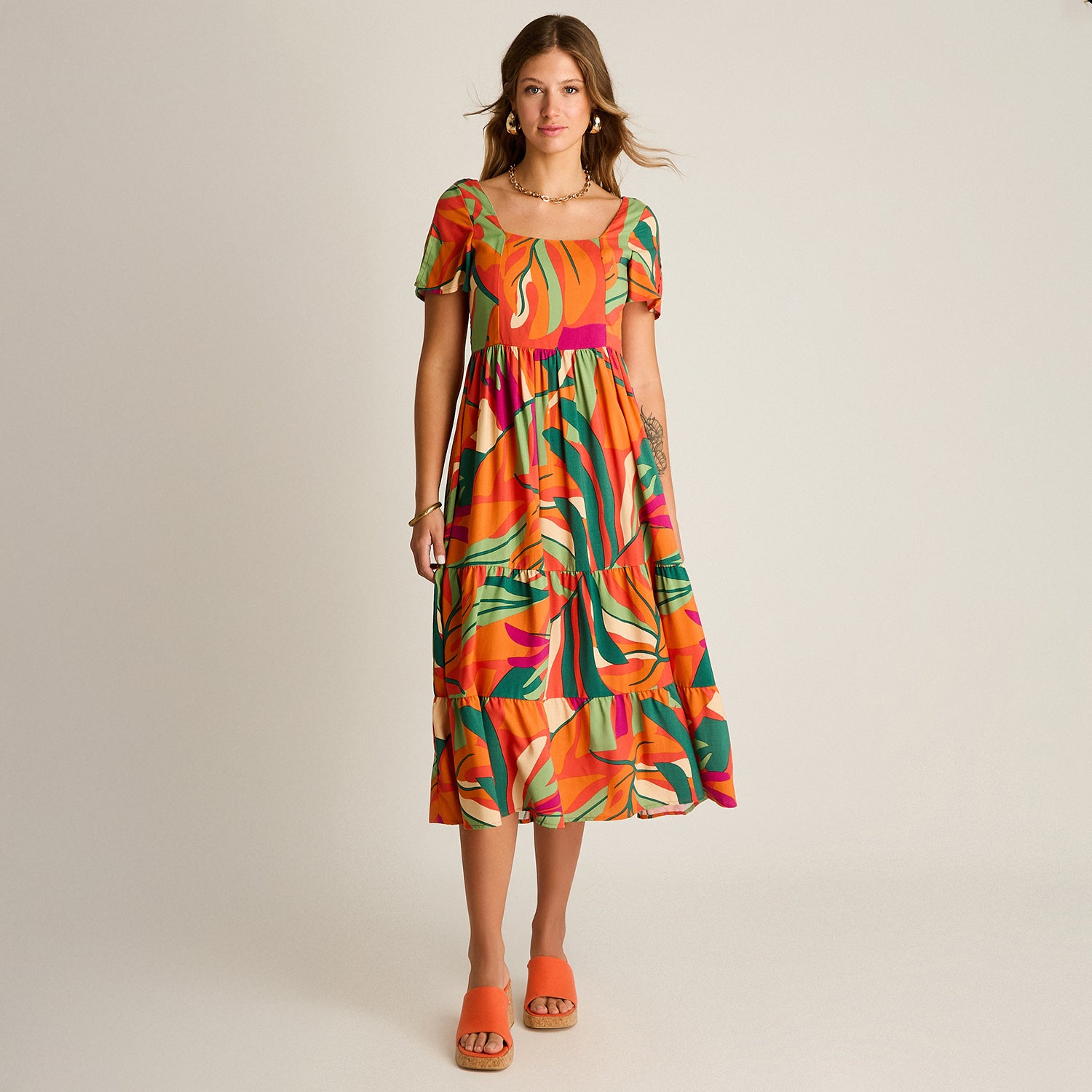 Vestido Maxi Naranjo Baja elasticidad Sin Forro Calce Normal