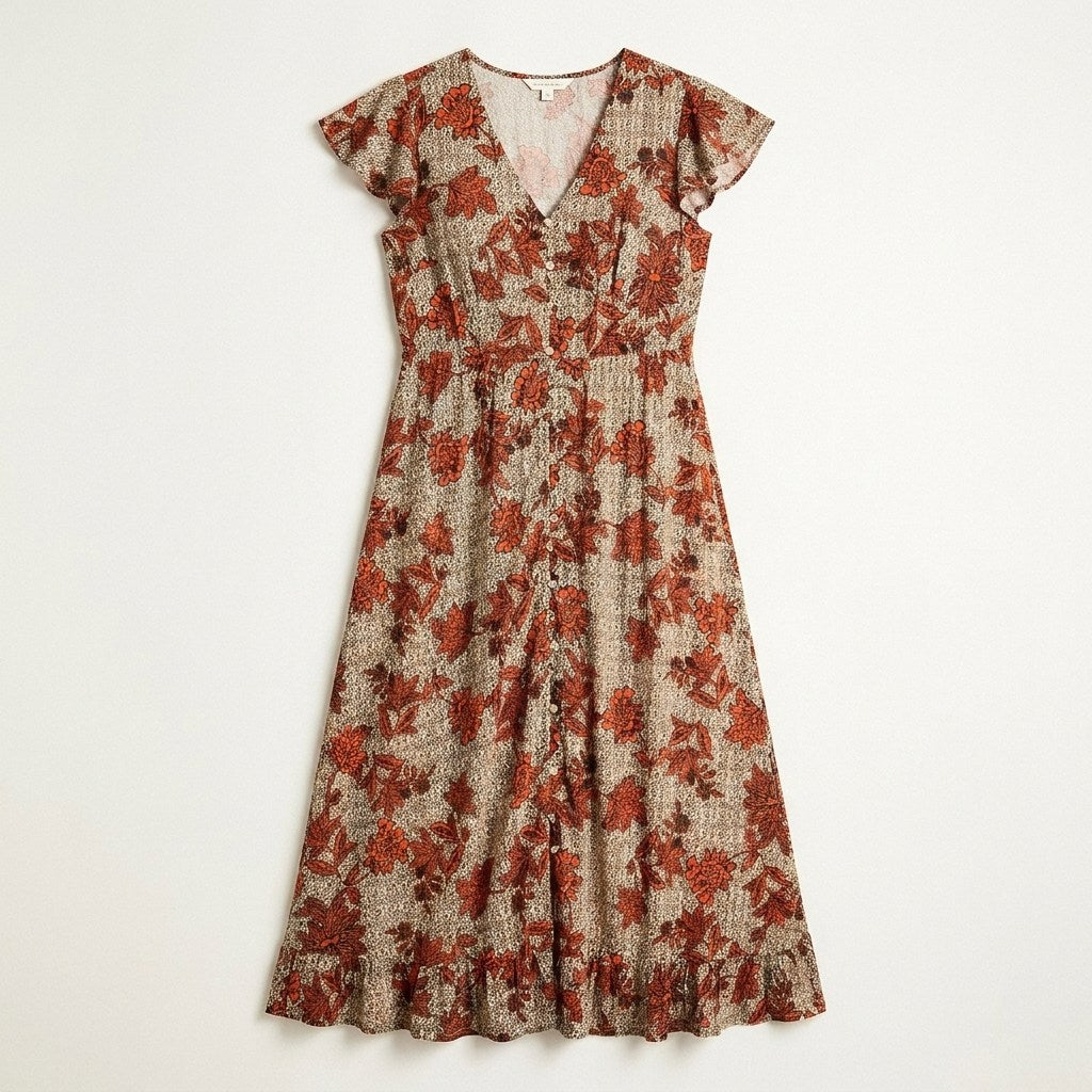 Vestido Maxi Naranjo Muy elasticado Con Forro Calce Normal en plano