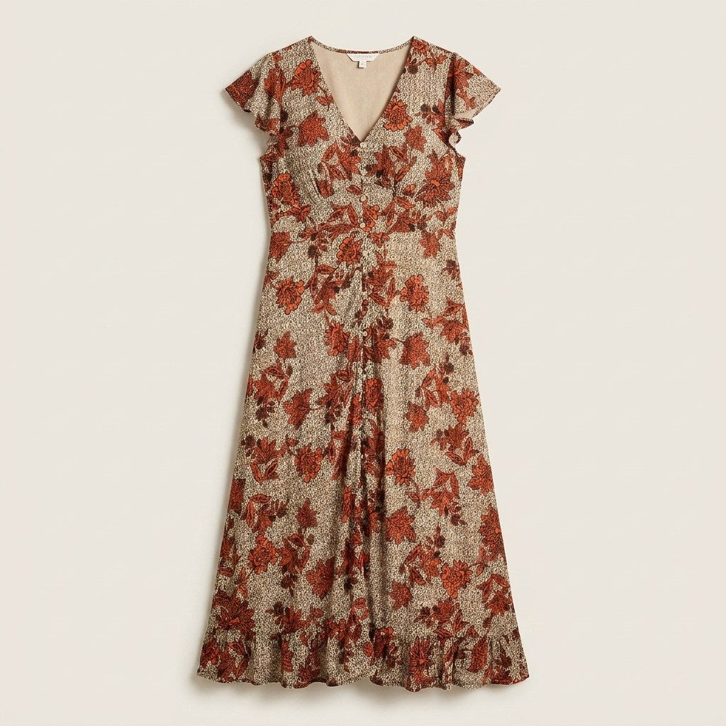 Vestido Maxi Naranjo Muy elasticado Con Forro Calce Normal en plano