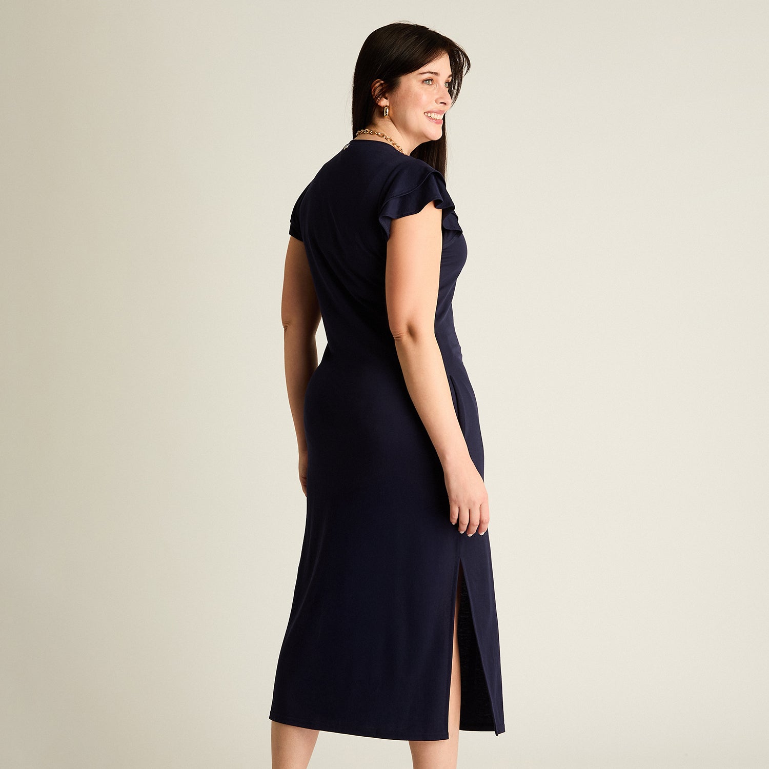 Vestido Maxi Azul Baja elasticidad Sin Forro Calce Ajustado