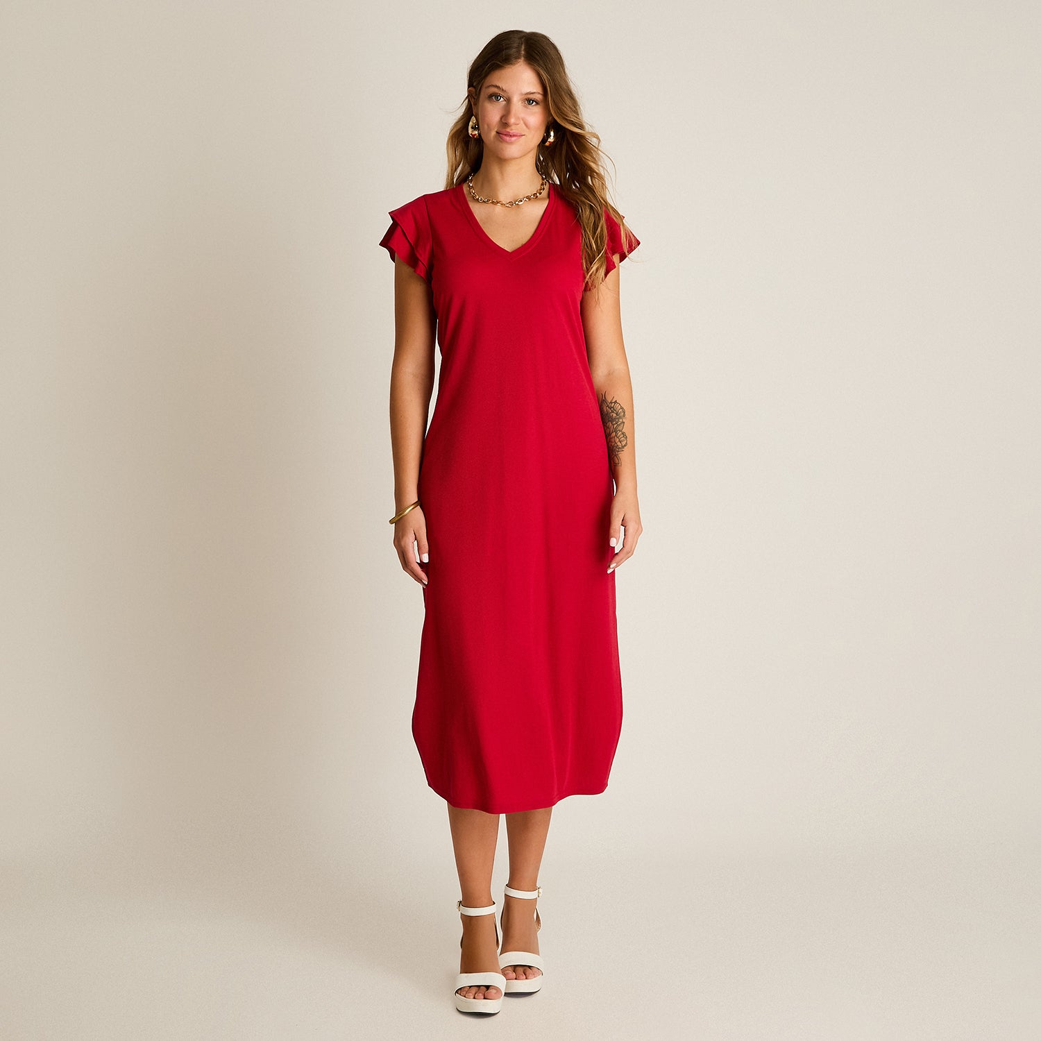 Vestido Maxi Fucsia Baja elasticidad Sin Forro Calce Ajustado