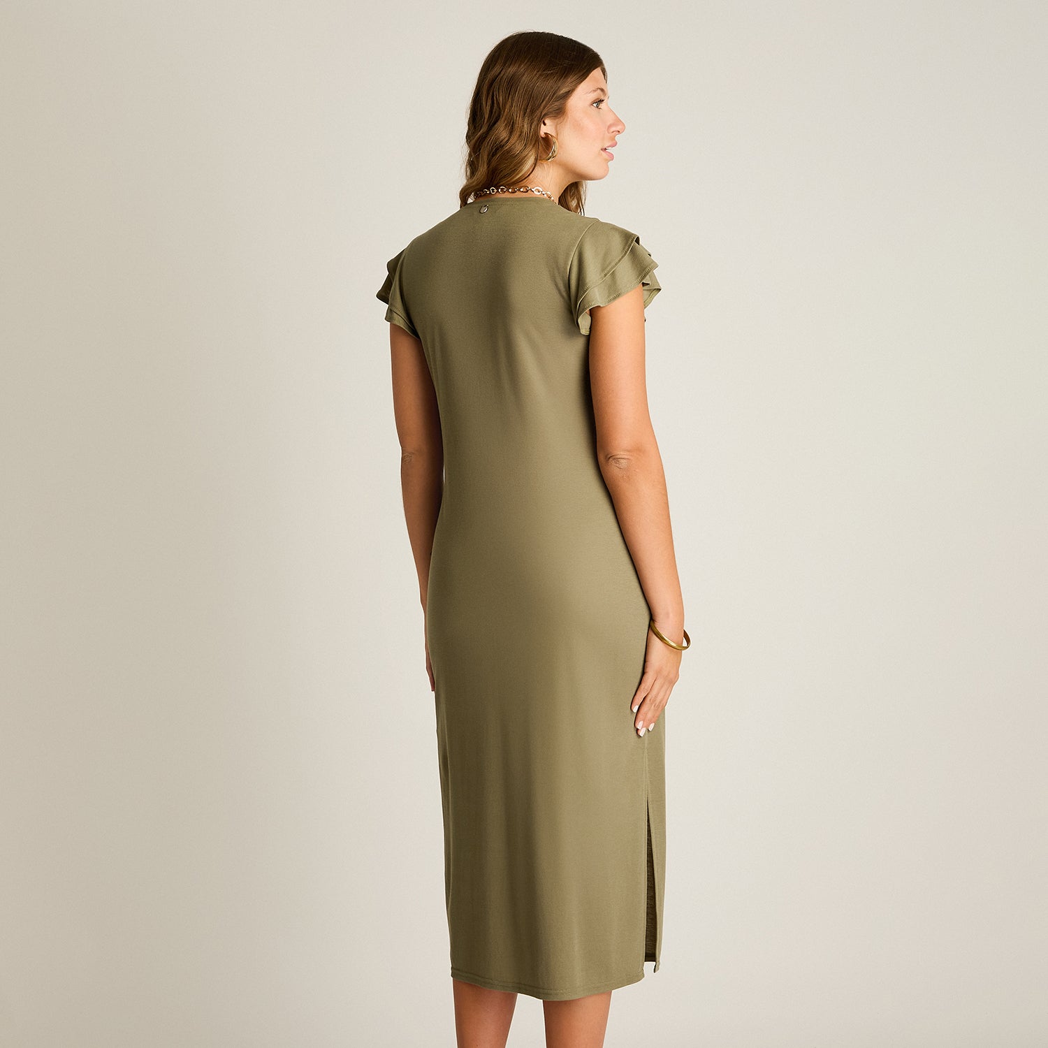 Vestido Maxi Verde Baja elasticidad Sin Forro Calce Ajustado