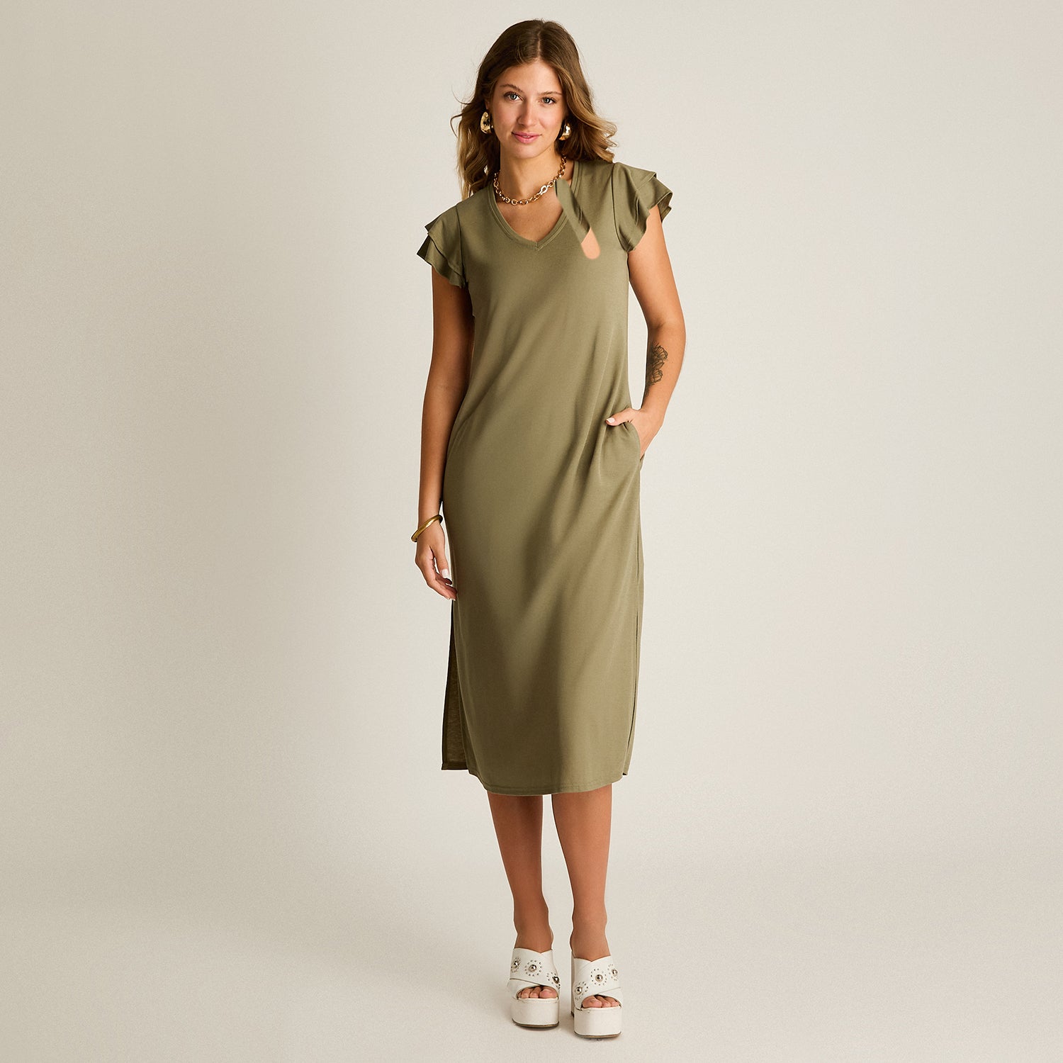 Vestido Maxi Verde Baja elasticidad Sin Forro Calce Ajustado