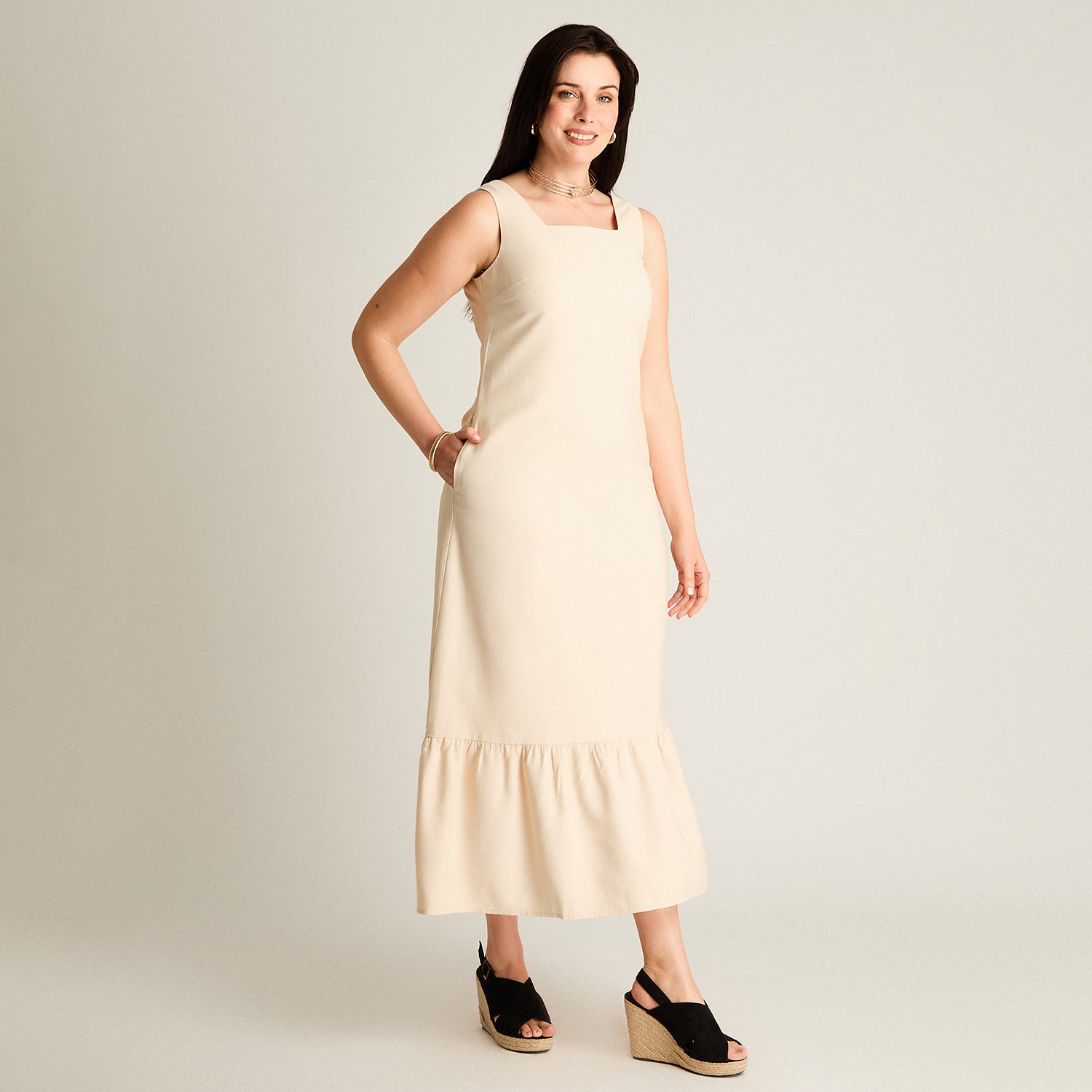 Vestido Maxi Arena No Elasticado Sin Forro Calce Holgado